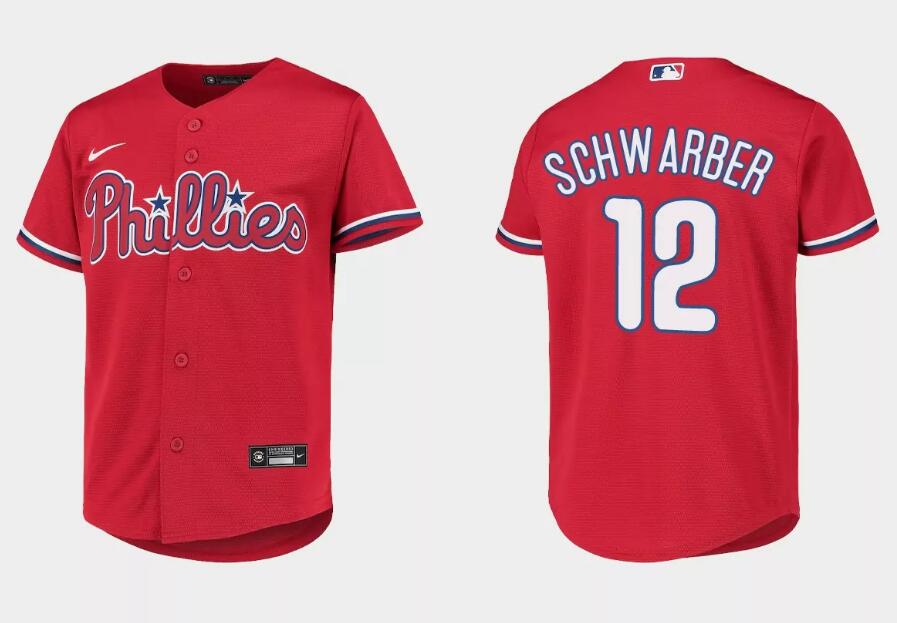 Youth Philadelphia Phillies #12 Kyle Schwarber Red Stitched Baseball Jersey